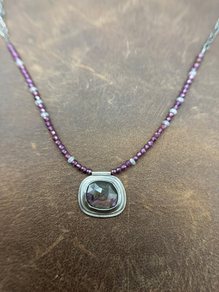 Beaded Purple Labradorite Orbit Necklace