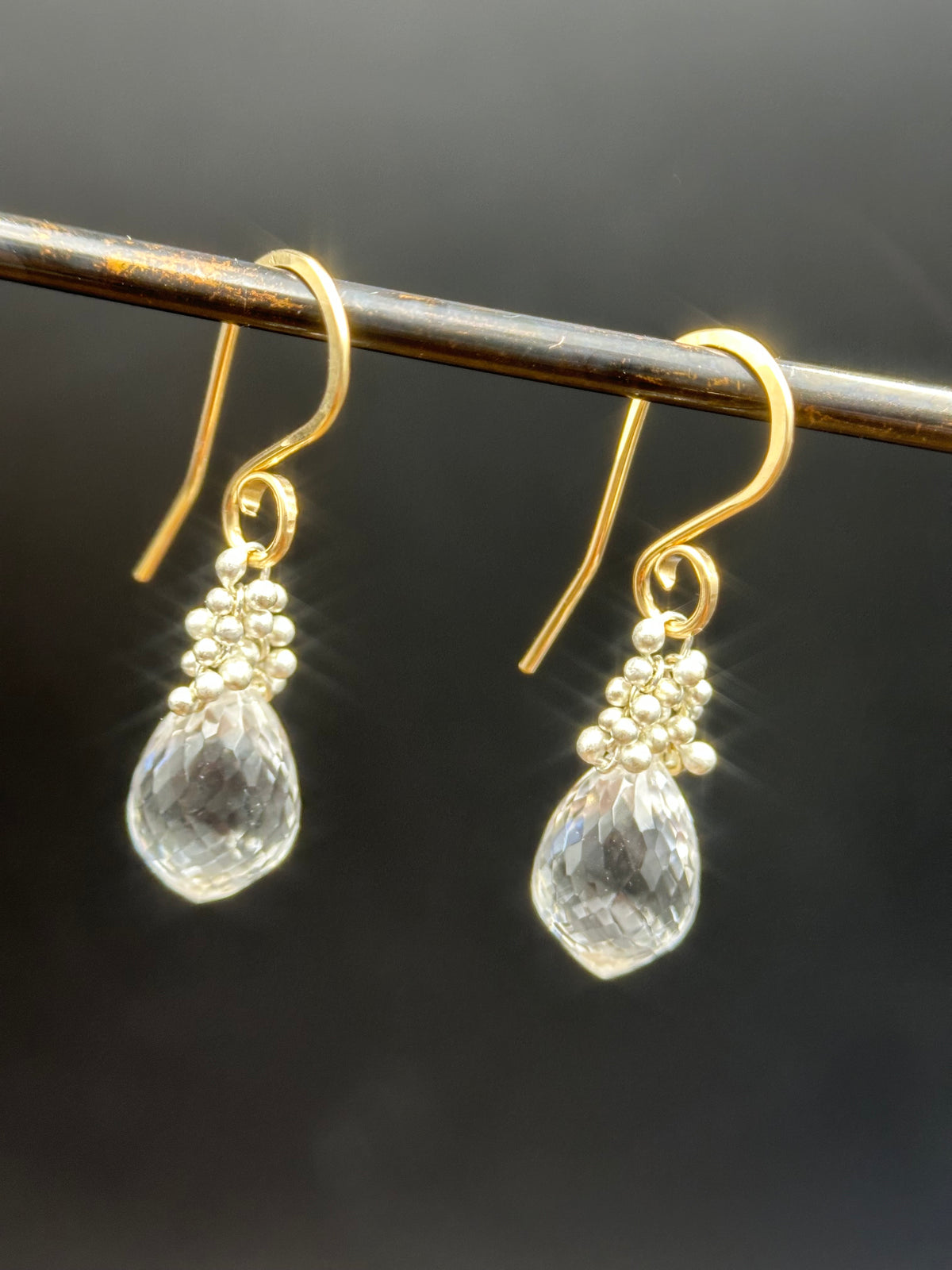 Caviar Dew Drop Quartz Earrings