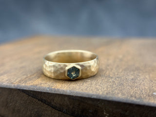 Hammered Gold Opalescent Sapphire Band