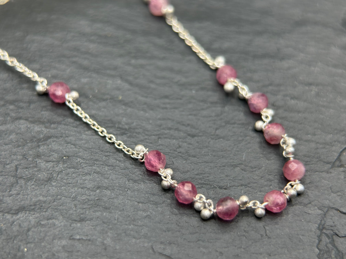 Little Rondelle Necklace -  Pink Tourmaline- SS