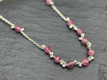 Little Rondelle Necklace -  Pink Tourmaline- SS