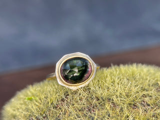 Watermelon Tourmaline Mixed Metal Edge Ring