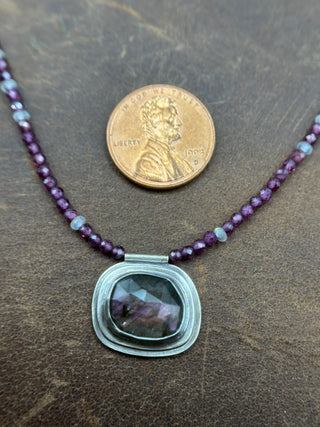 Beaded Purple Labradorite Orbit Necklace