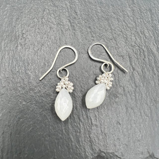Moonstone Dew Drop and Caviar Earrings - SS