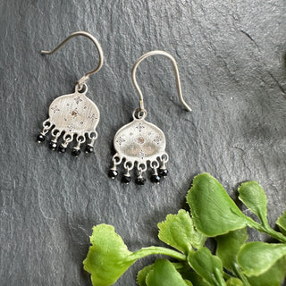 Beaded New Moon Earrings in Spinel