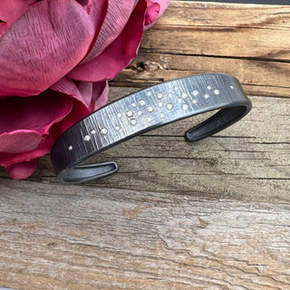 Oxidized Scattered Diamond Silver Cuff Bracelet