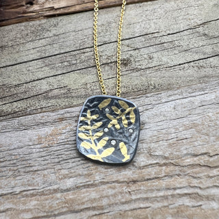Square Cushion Oxidized Sterling and Keum Boo Necklace