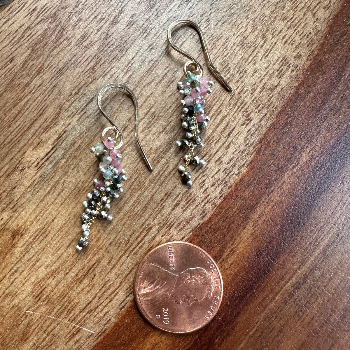 Wisteria Earrings With Tourmaline and Pyrite- GF