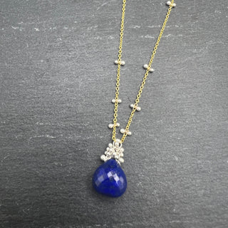 Dew Drop and Caviar Necklace - Lapis (GF)
