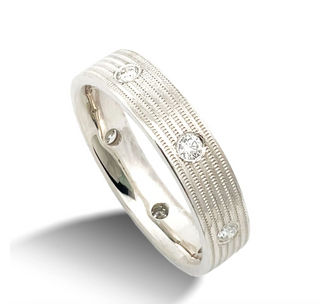 Modern Electrum - Milgrain Rows with Diamonds